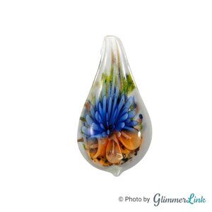Colorful Floral Glass Lampwork Spoon Drop Pendant